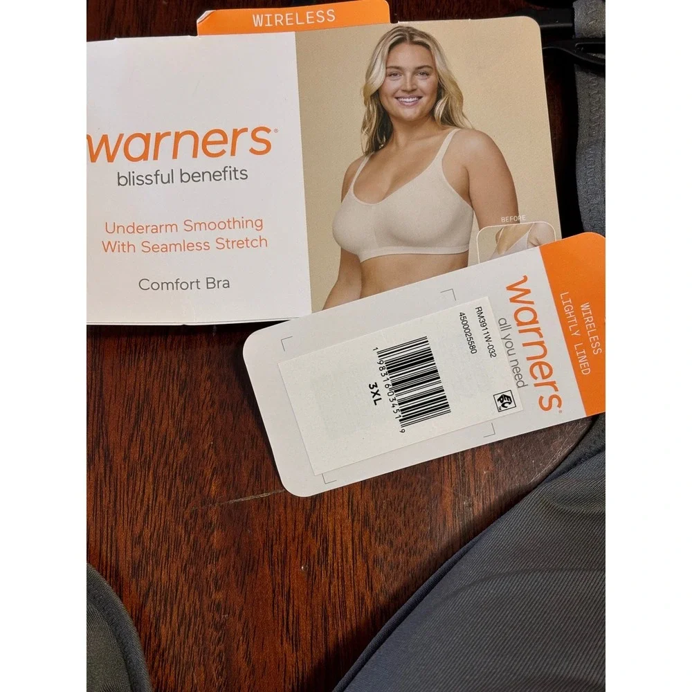 Warners Blissful Benefits Wireless Comfort Bra XXXL Smoothing Lightly Padded - Picture 3 of 6